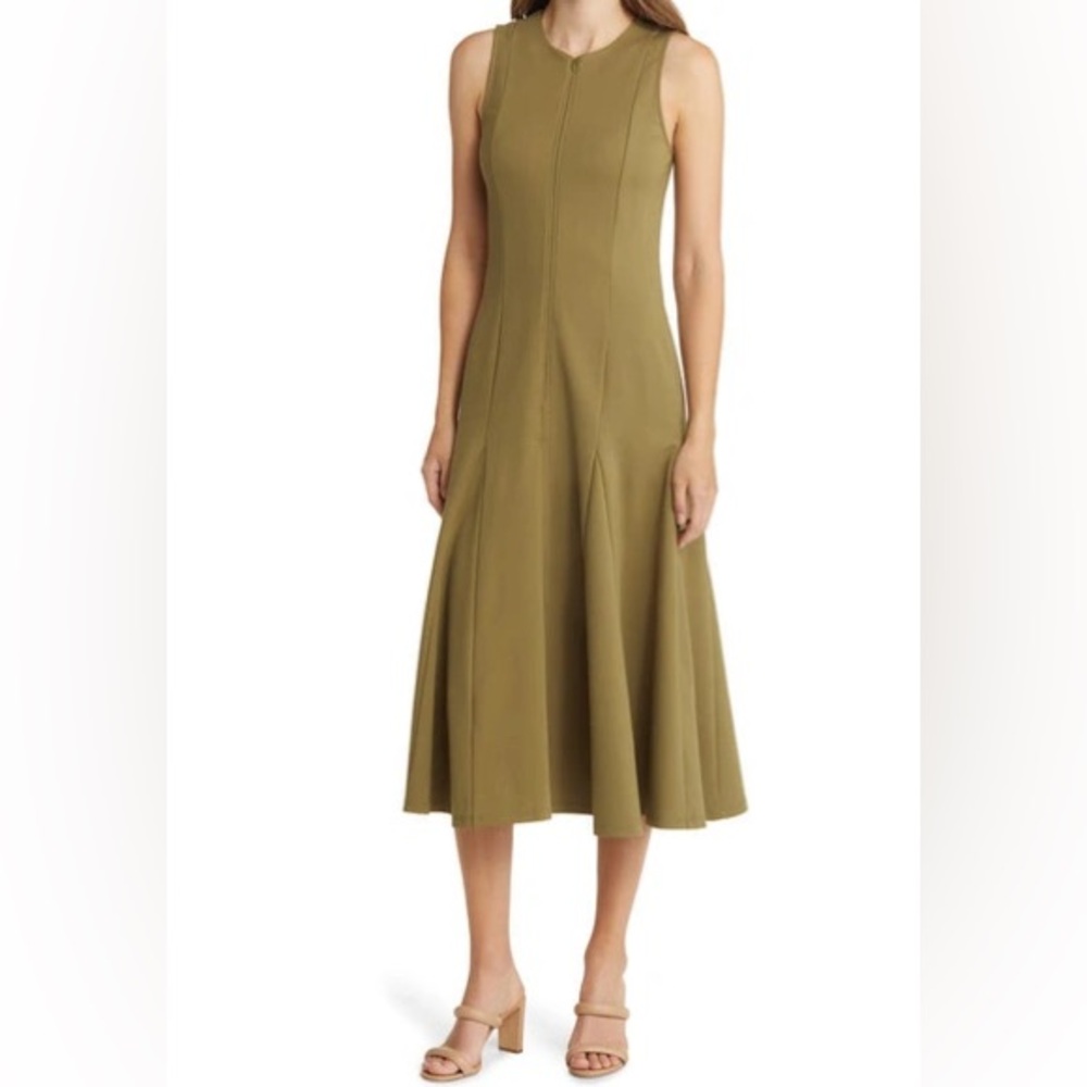 Nordstrom Zip Front Sleeveless Ponte A-Line Dress